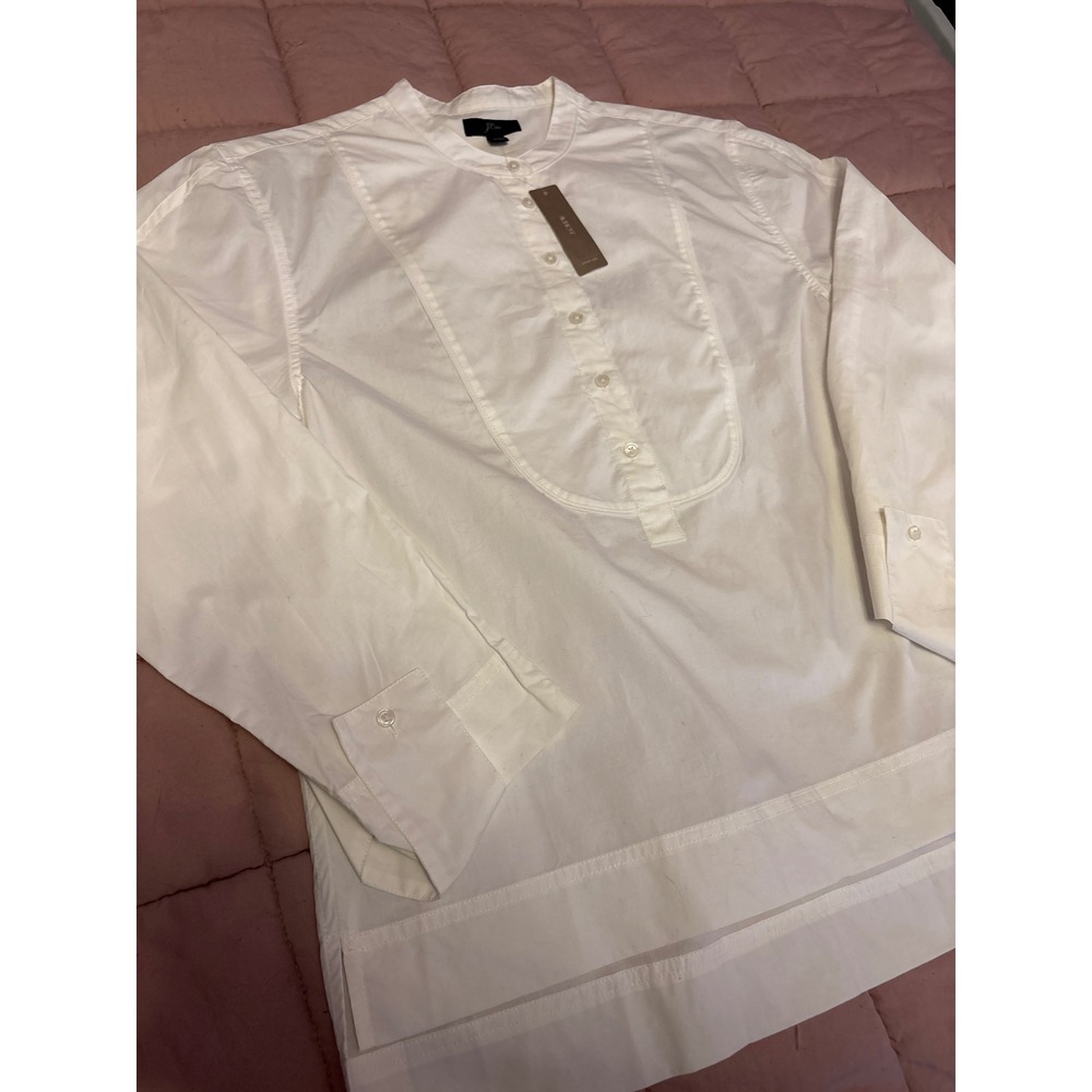 NEW J.Crew Womens White Longsleeve Popover Bib Front Blouse Tunic Top, Size XS - Picture 3 of 7